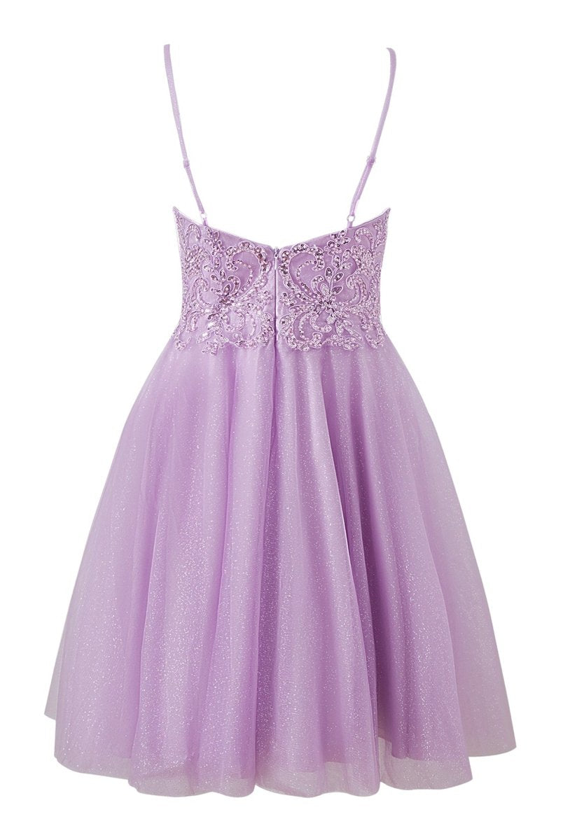 Mya |A line Short Spaghetti Strap Glitter Tulle Homecoming Dress - KissProm