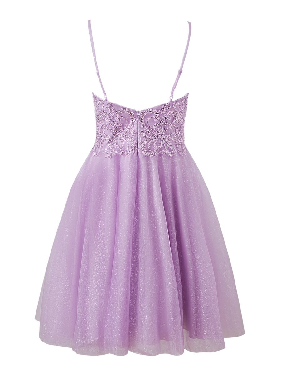 Mya |A line Short Spaghetti Strap Glitter Tulle Homecoming Dress - KissProm