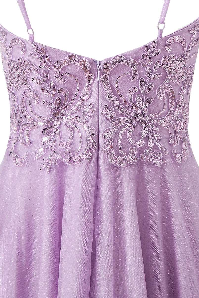 Mya |A line Short Spaghetti Strap Glitter Tulle Homecoming Dress - KissProm