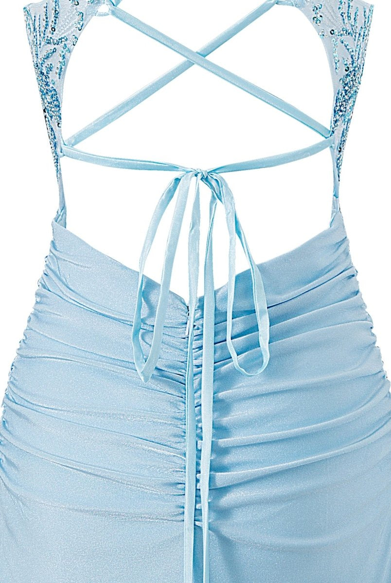 Ella Blue | Sheath Short V Neck Jersey Homecoming Dress