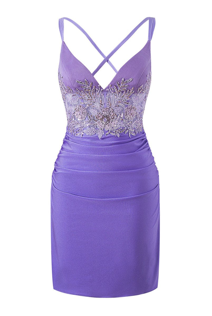 Ella Blue | Sheath Short V Neck Jersey Homecoming Dress