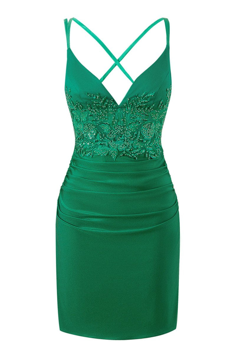 Ella Blue | Sheath Short V Neck Jersey Homecoming Dress