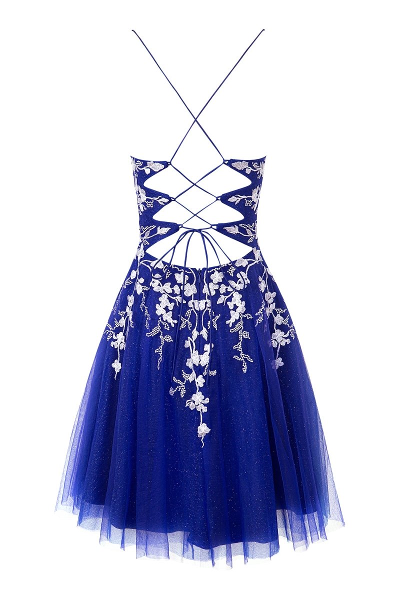 Bella | Aline Short Glitter Tulle Homecoming Dress with Appliques