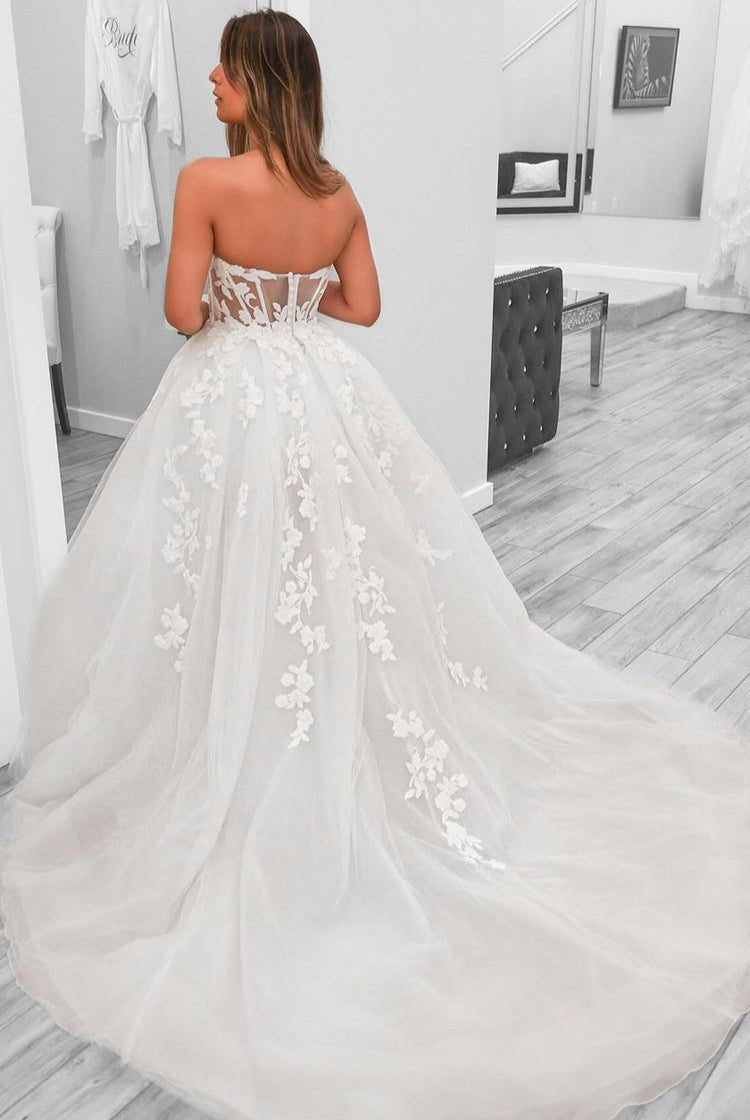 A-Line Sweetheart Tulle Wedding Dresses With Slit