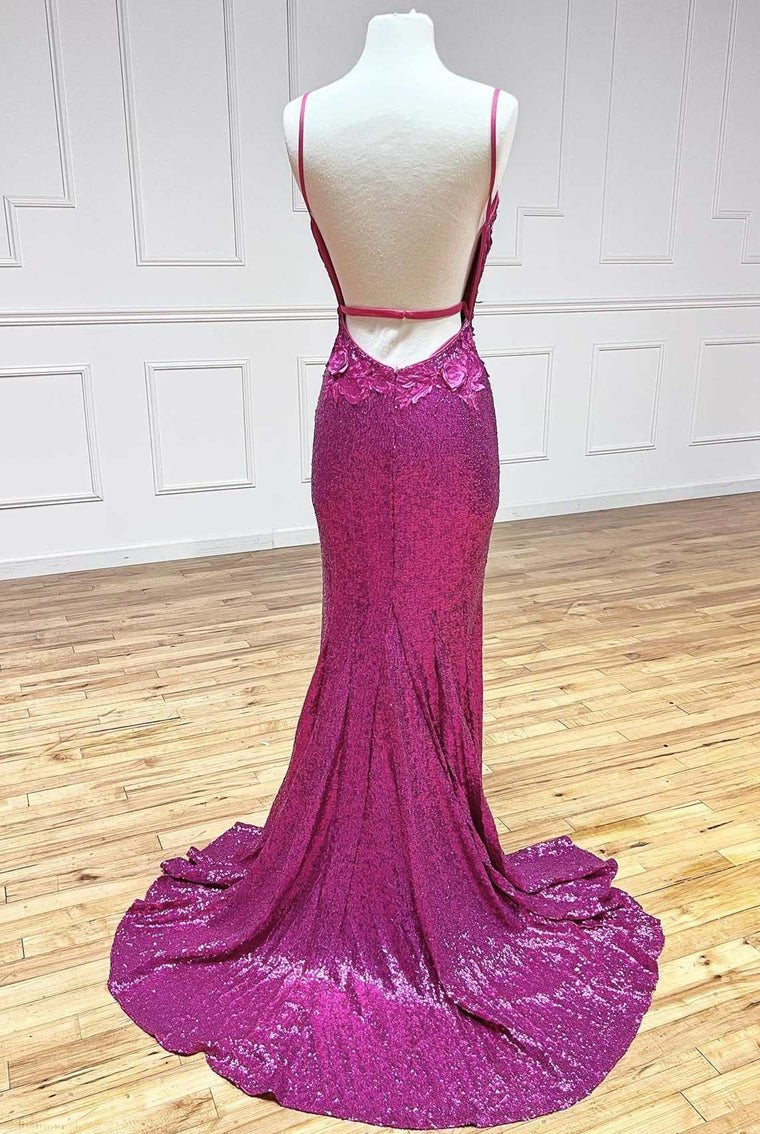 Miracle |Mermaid V Neck Sequins Prom Dress with Slit