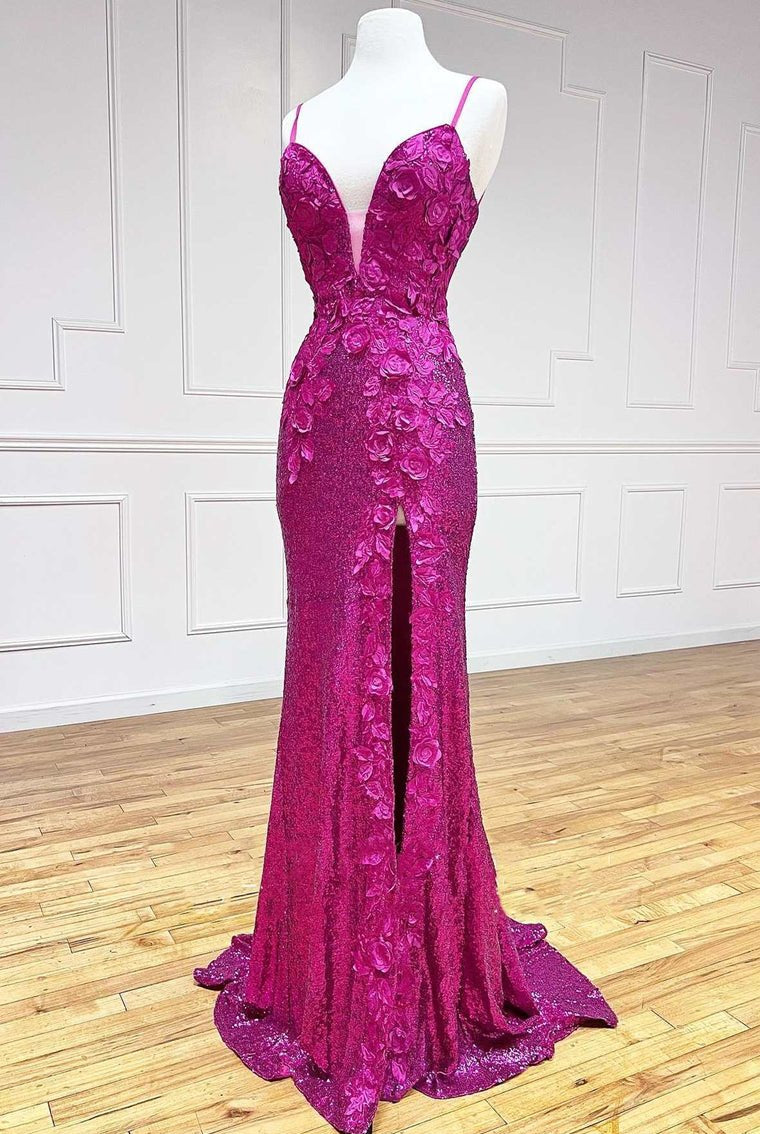 Miracle |Mermaid V Neck Sequins Prom Dress with Slit