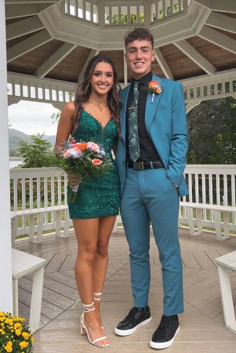 Elsie | Dark Green Sheath Lace Short Homecoming Dresses
