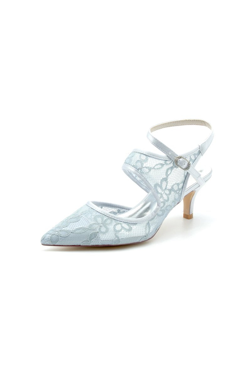 Lace Pointed Toe Ankle Strap High Heels - KissProm