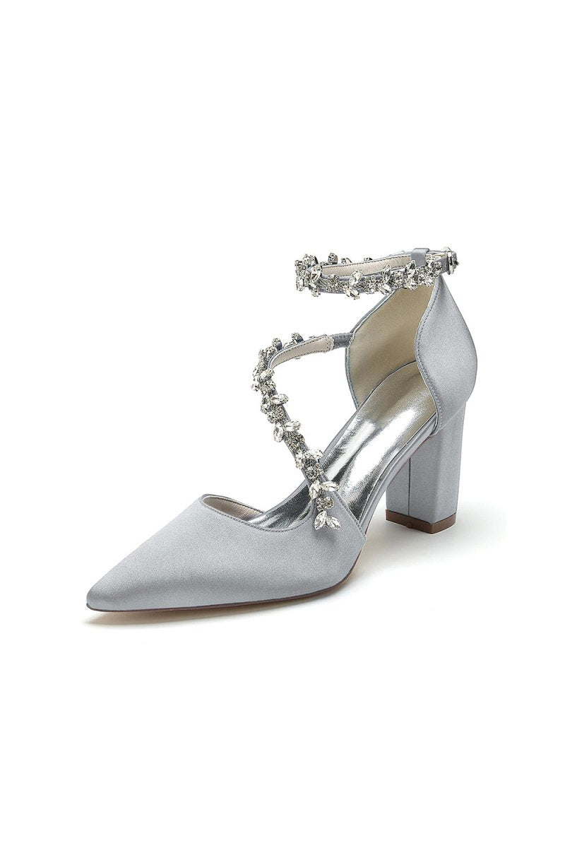 White Satin Pump with Silver Chain Accent - KissProm