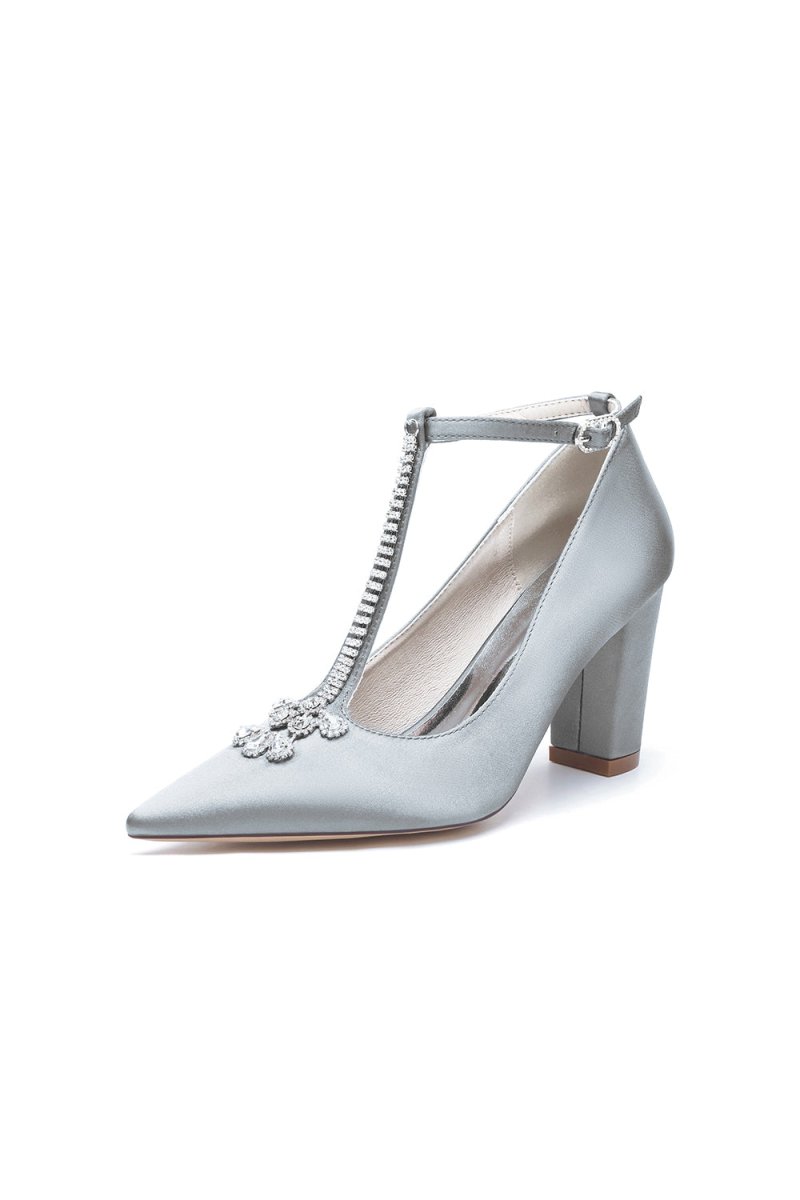 White Leather Pump with Silver Chain and Crystal Accent - KissProm
