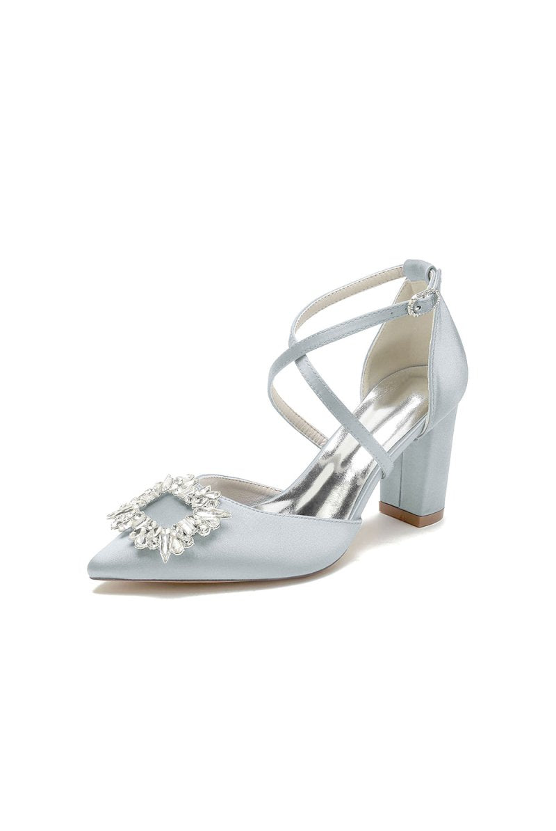 White Satin Pump with Crystal - Embellished Cross - Strap - KissProm