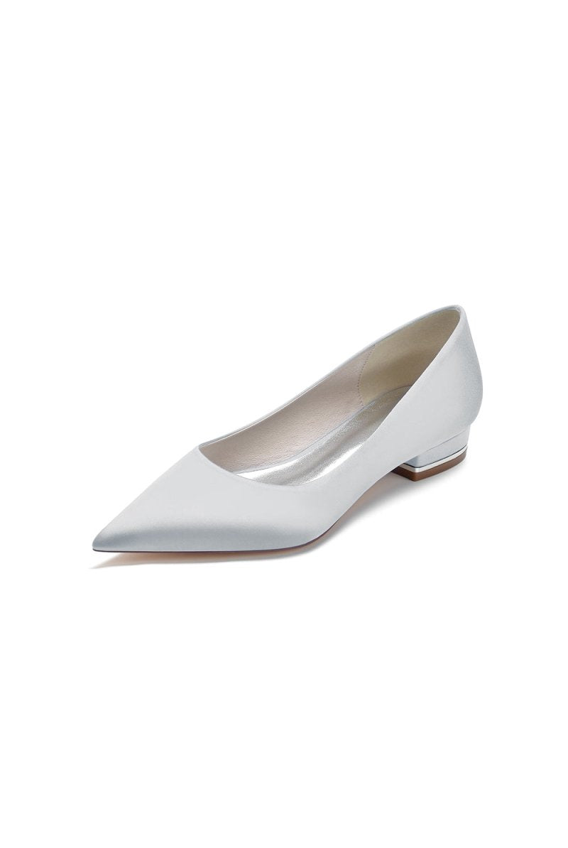 Simple Pointed Toe Satin Low Heels - KissProm