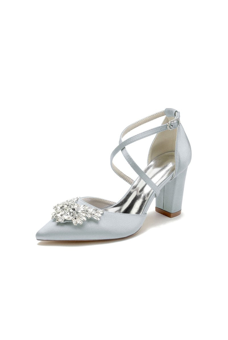 White Cross - Strap Pump with Crystal Flower Accent - KissProm