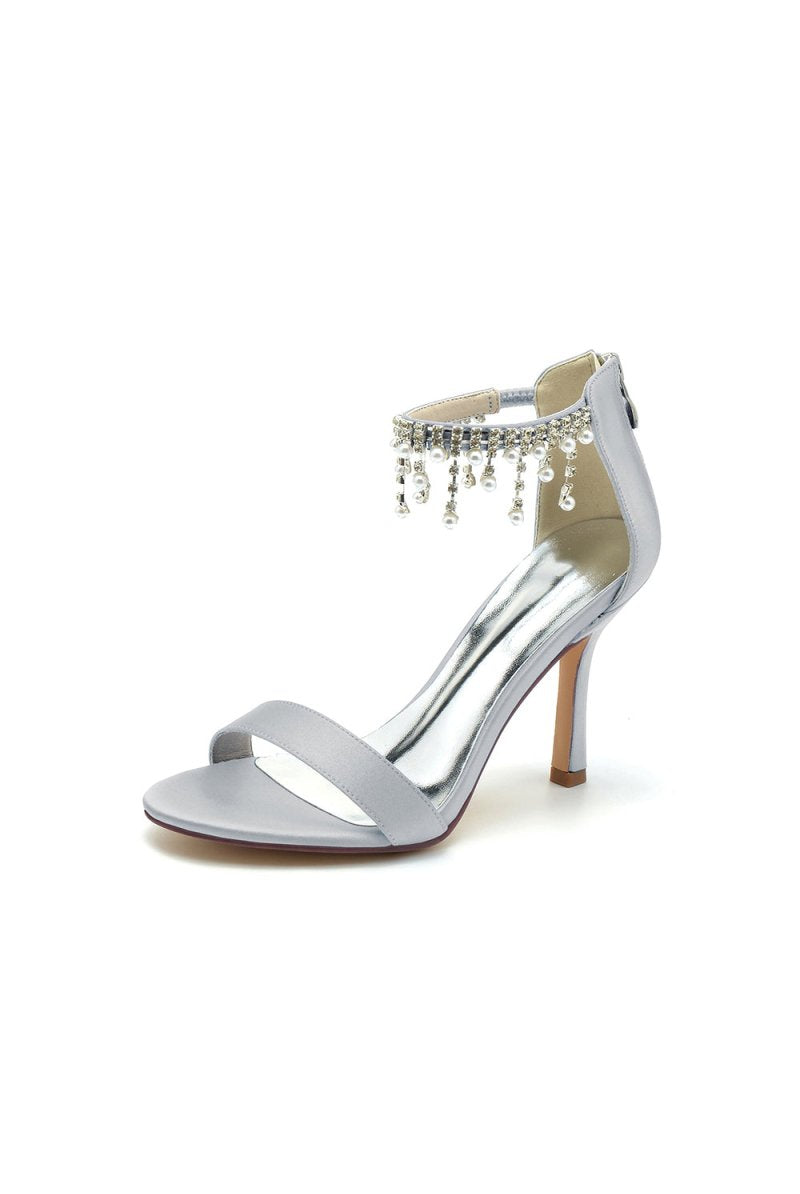 Glamorous White Leather High Heels with Silver Chain Accent - KissProm