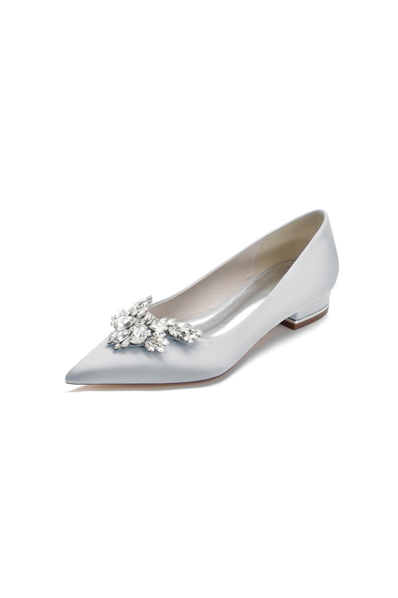 Satin Pointed Toe Rhinestone Kitten Heels - KissProm