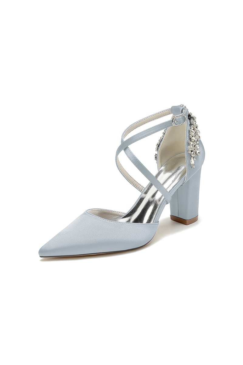 White Satin Pump with Cross - Strap and Metal Accent - KissProm