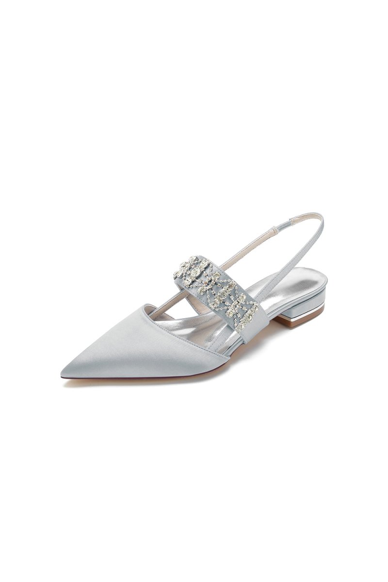 Pointed Toe Rhinestone Beaded Kitten Heels - KissProm