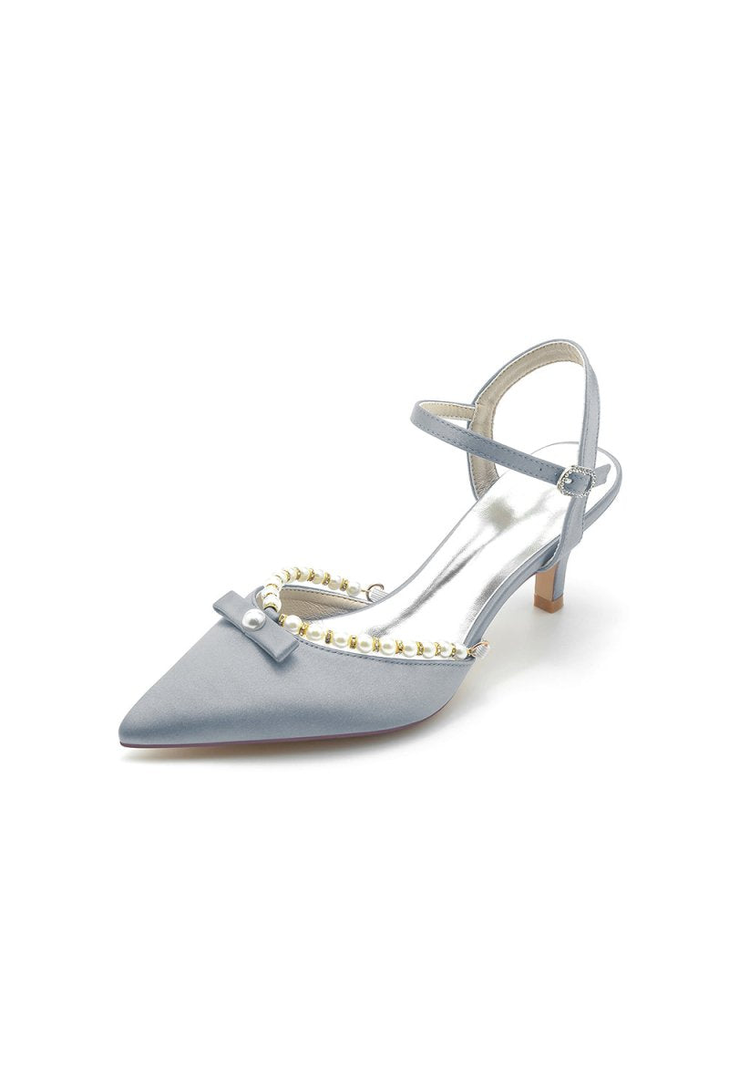Pearl Satin Pointed Toe High Heels - KissProm