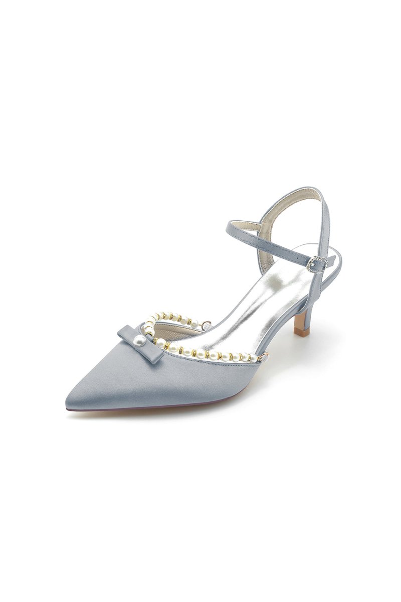 Pearl Satin Pointed Toe High Heels - KissProm