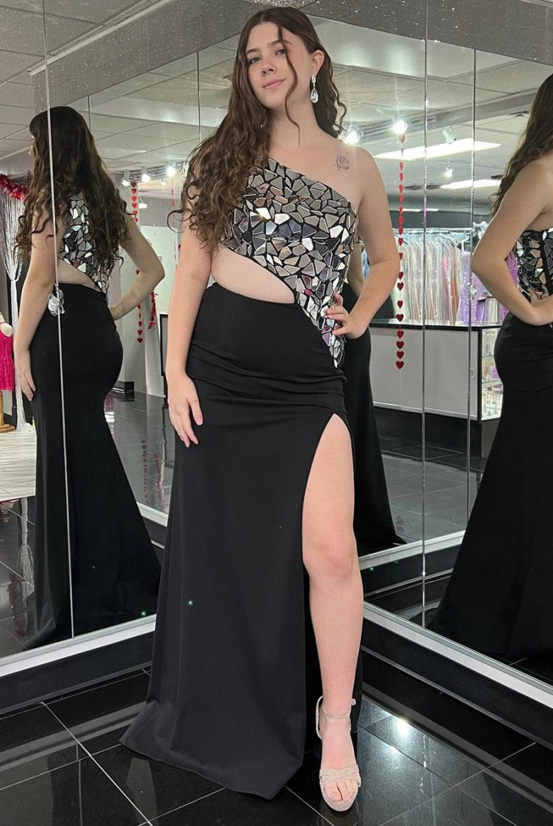 Ashley |Sheath One Shoulder Cut Mirror Sequins Prom Dress