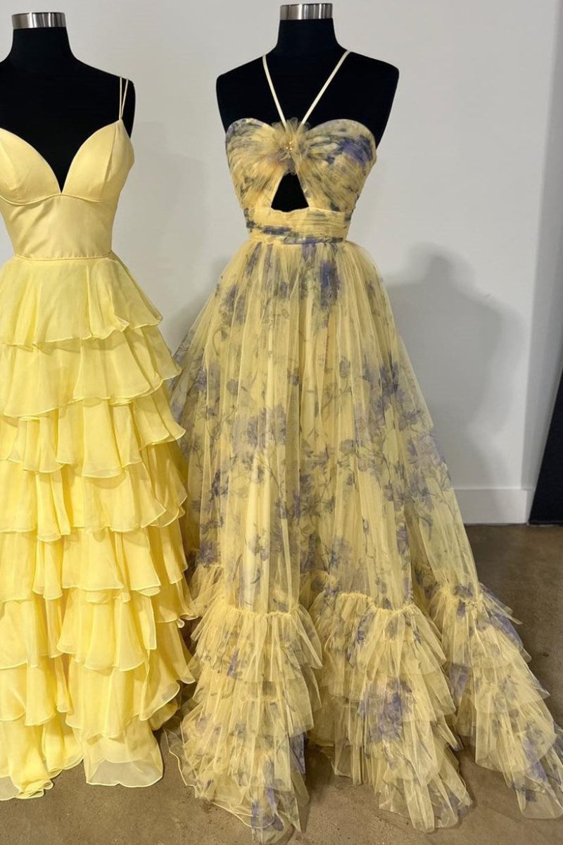 Rita | Pink Print Halter Keyhole A-Line Long Prom Dress