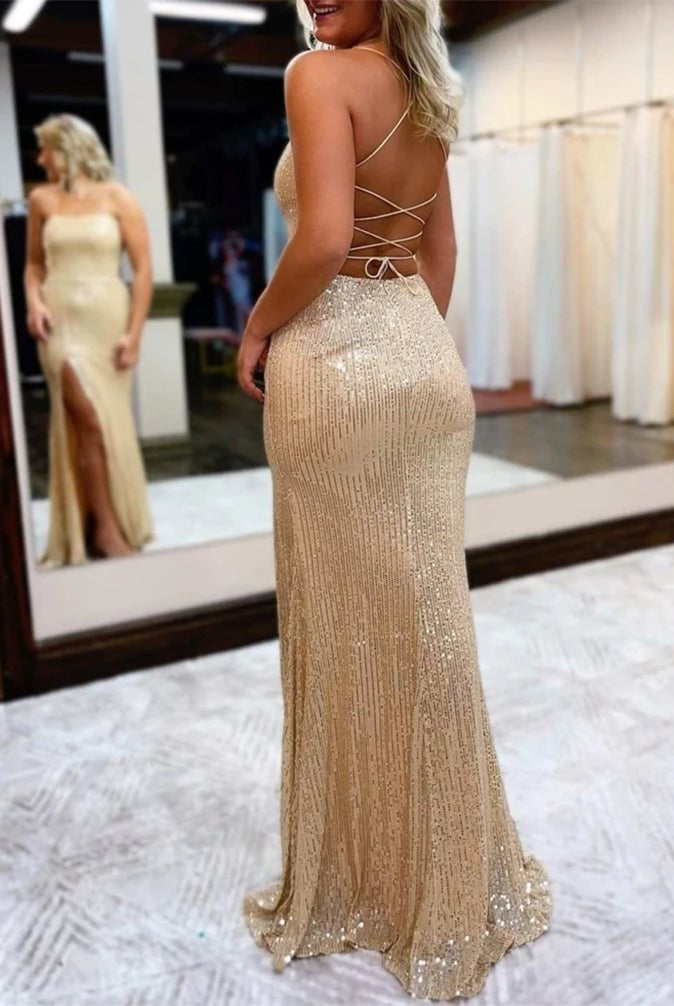 Burgundy Sequin Lace - Up Back Long Prom Dress with Slit - KissProm