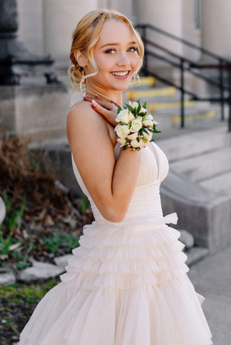 Amanda | Tulle Deep V Neck Spaghetti Straps Long Prom Dress