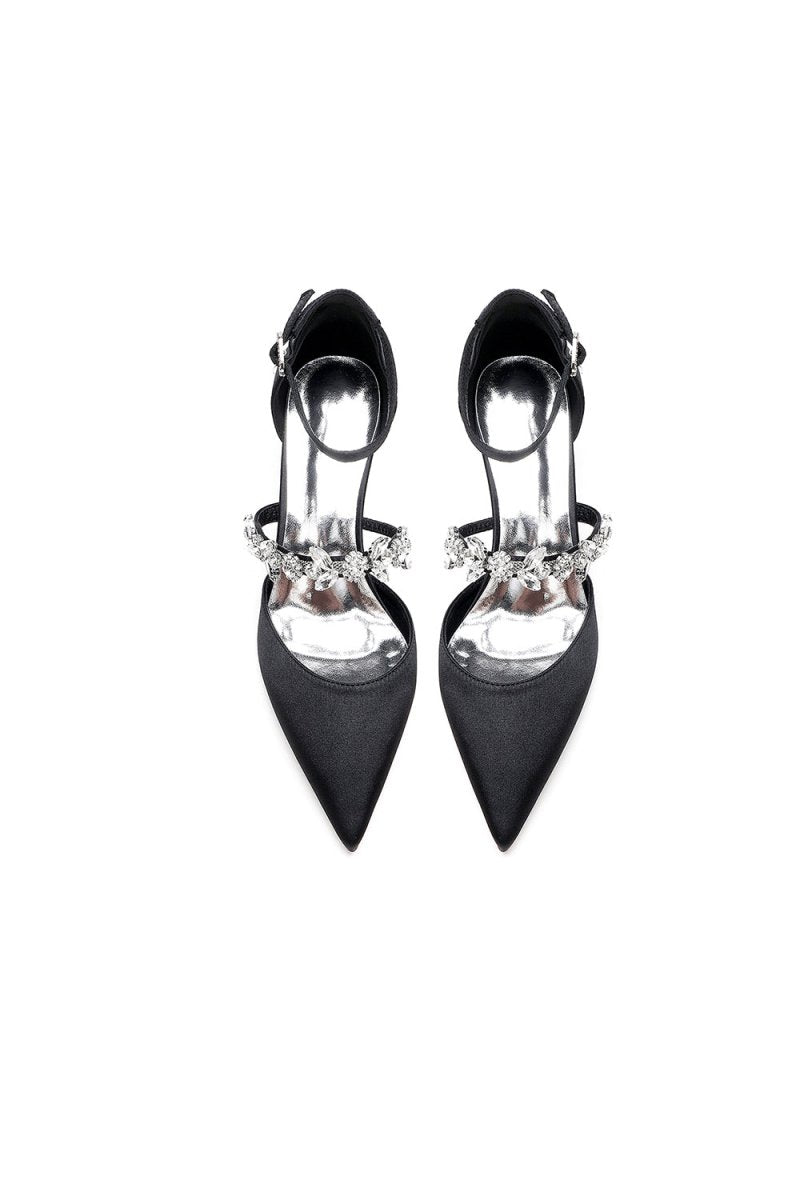 Pointed Toe Rhinestone Ankle Straps High Heels - KissProm
