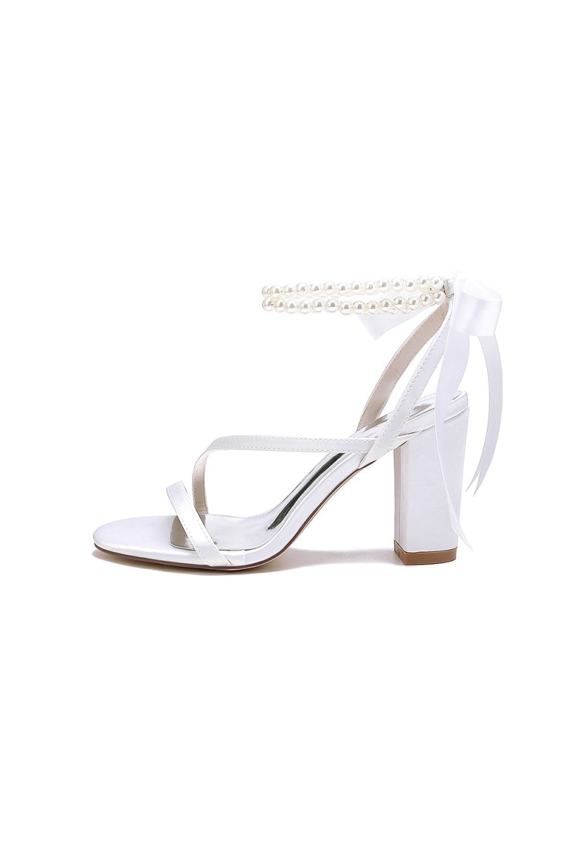 Pearl Open Toe Ankle Strap High Heels - KissProm