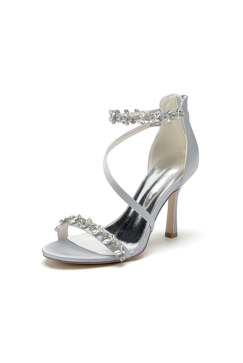White Elegant High Heels with Crystal and Silver Accents