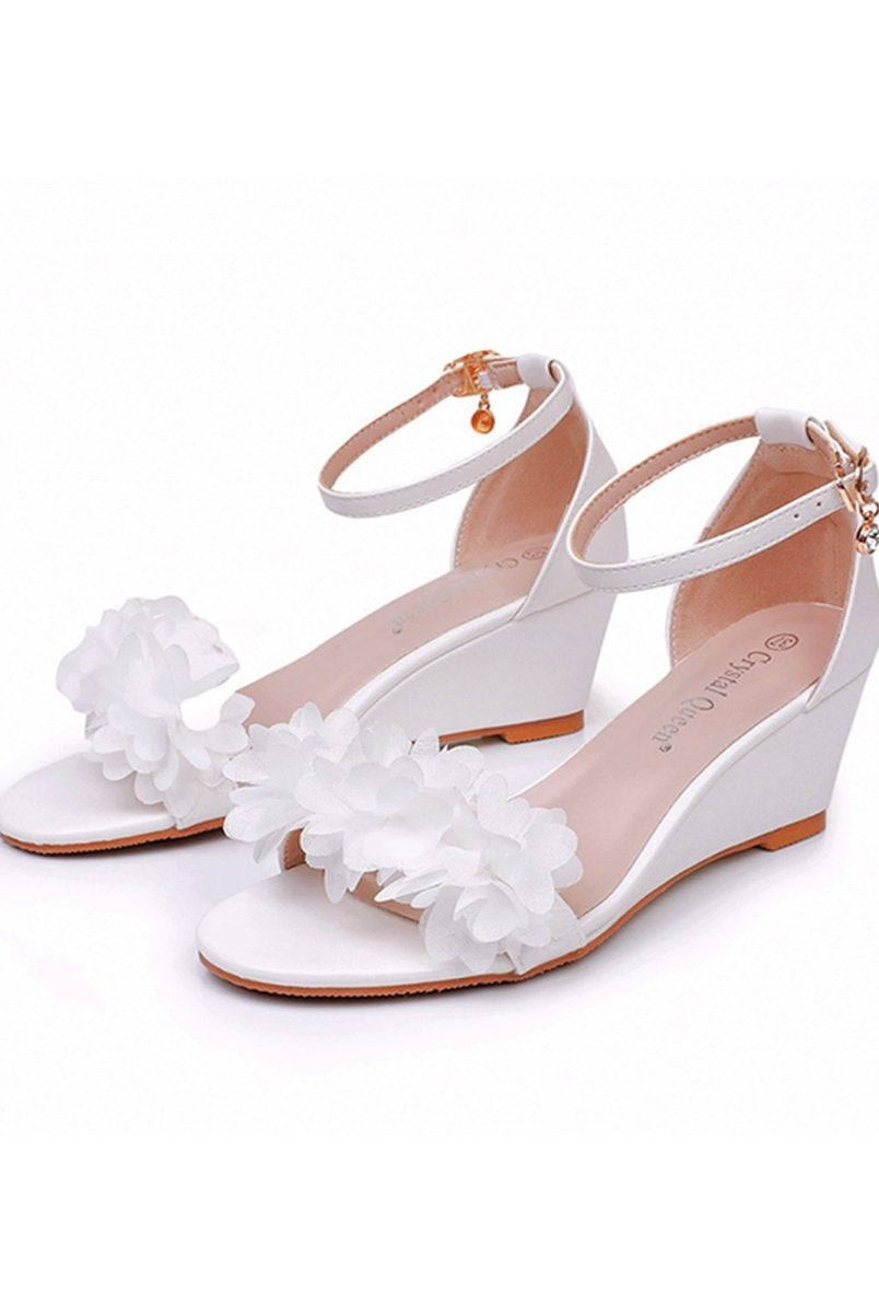 White Floral Open Toe Ankle - Strap Beach Sandals - KissProm