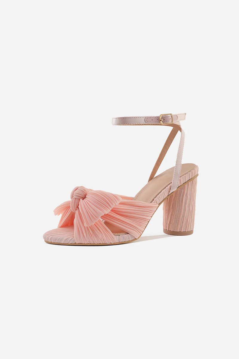 Outdoor Satin Peep Toe Chunky Heel Shoes With Buckle Bowknot - KissProm