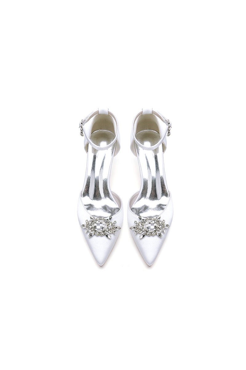 White Pointed Toe with Rhinestone Flower - KissProm