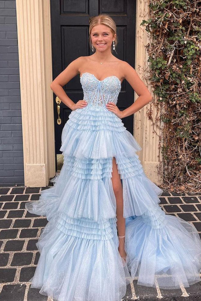 Adelyn |A-Line Sweetheart Tiered Long Tulle Prom Dress