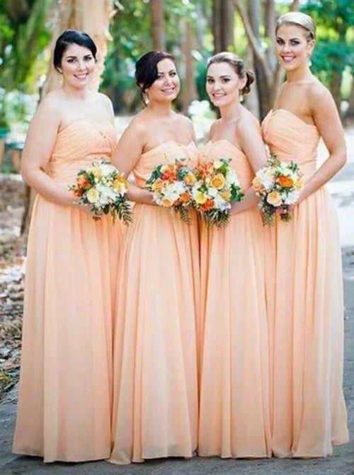 Cheap Sweetheart Orange Chiffon Long Bridesmaid Dresses Online