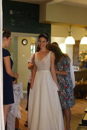 Chiffon Lace Weddig Dress With Beading Sequins Flower