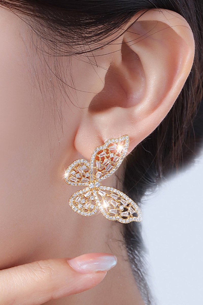 Silver Rhinestone Butterfly Earrings