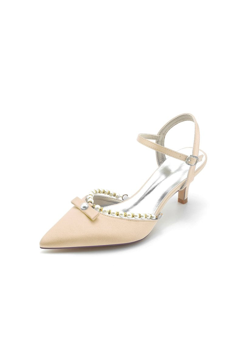 Pearl Satin Pointed Toe High Heels - KissProm
