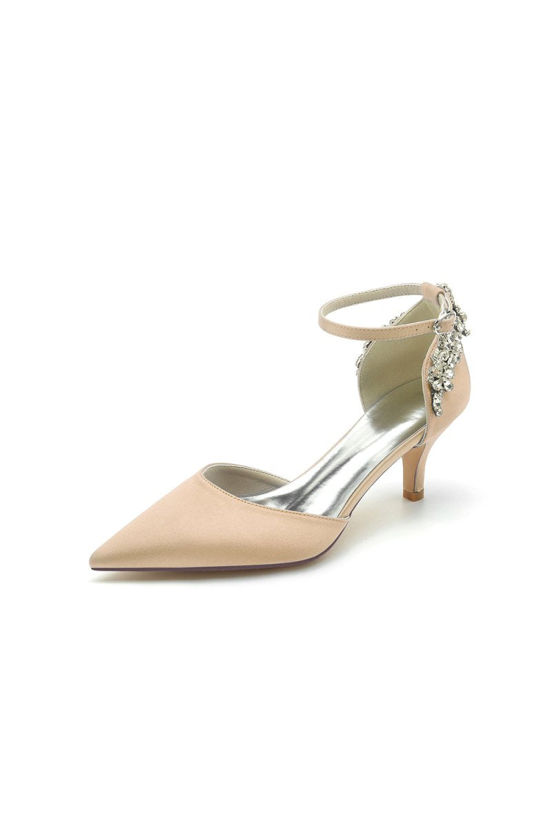 Beading Pointed Toe Ankle Strap High Heels - KissProm