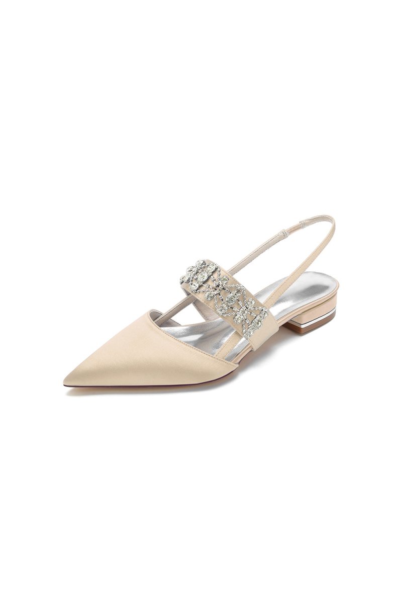 Pointed Toe Rhinestone Beaded Kitten Heels - KissProm