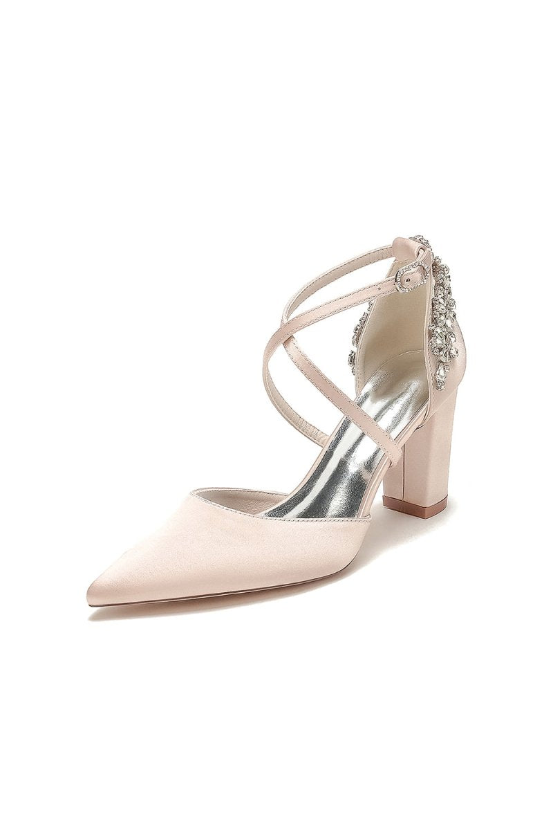 White Satin Pump with Cross - Strap and Metal Accent - KissProm