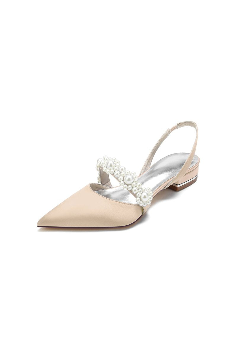 Satin Pointed Toe Pearl Kitten Heels - KissProm
