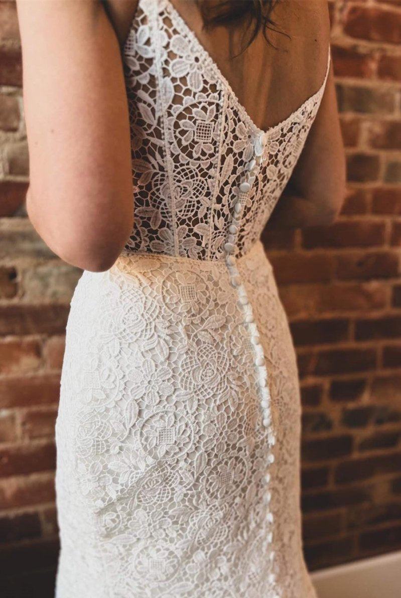 Goldie | White Lace Sweetheart Sleeveless Mermaid Long Wedding Dress