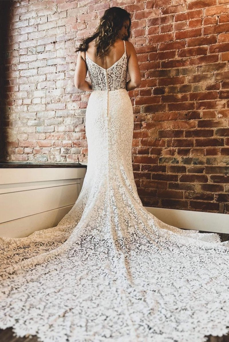 Goldie | White Lace Sweetheart Sleeveless Mermaid Long Wedding Dress