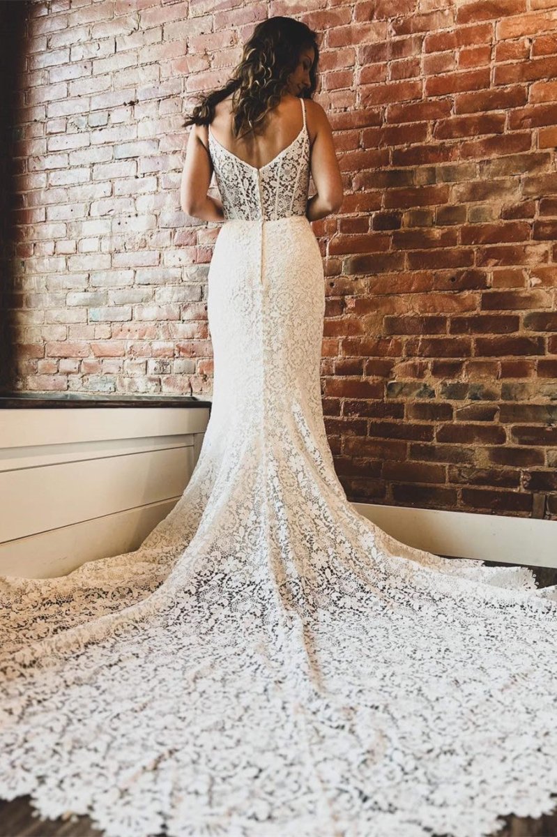 Goldie | White Lace Sweetheart Sleeveless Mermaid Long Wedding Dress