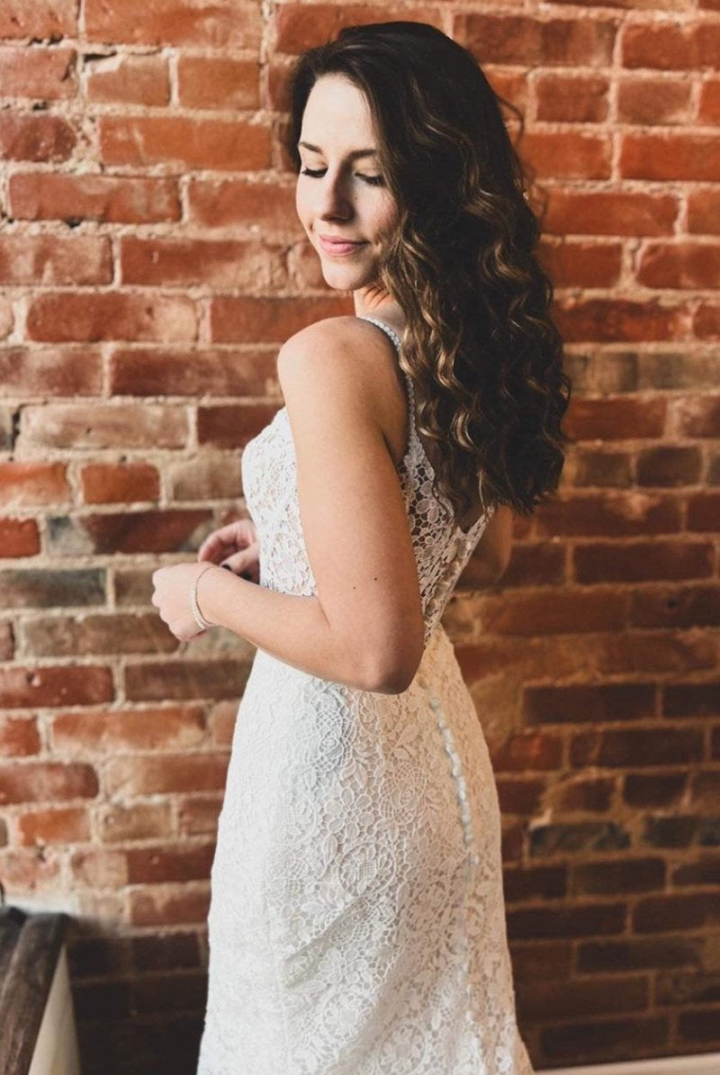 Goldie | White Lace Sweetheart Sleeveless Mermaid Long Wedding Dress