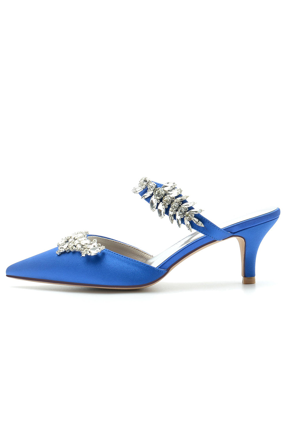 Crystal Side Pointed Toe Faux Silk High Heels main image 0