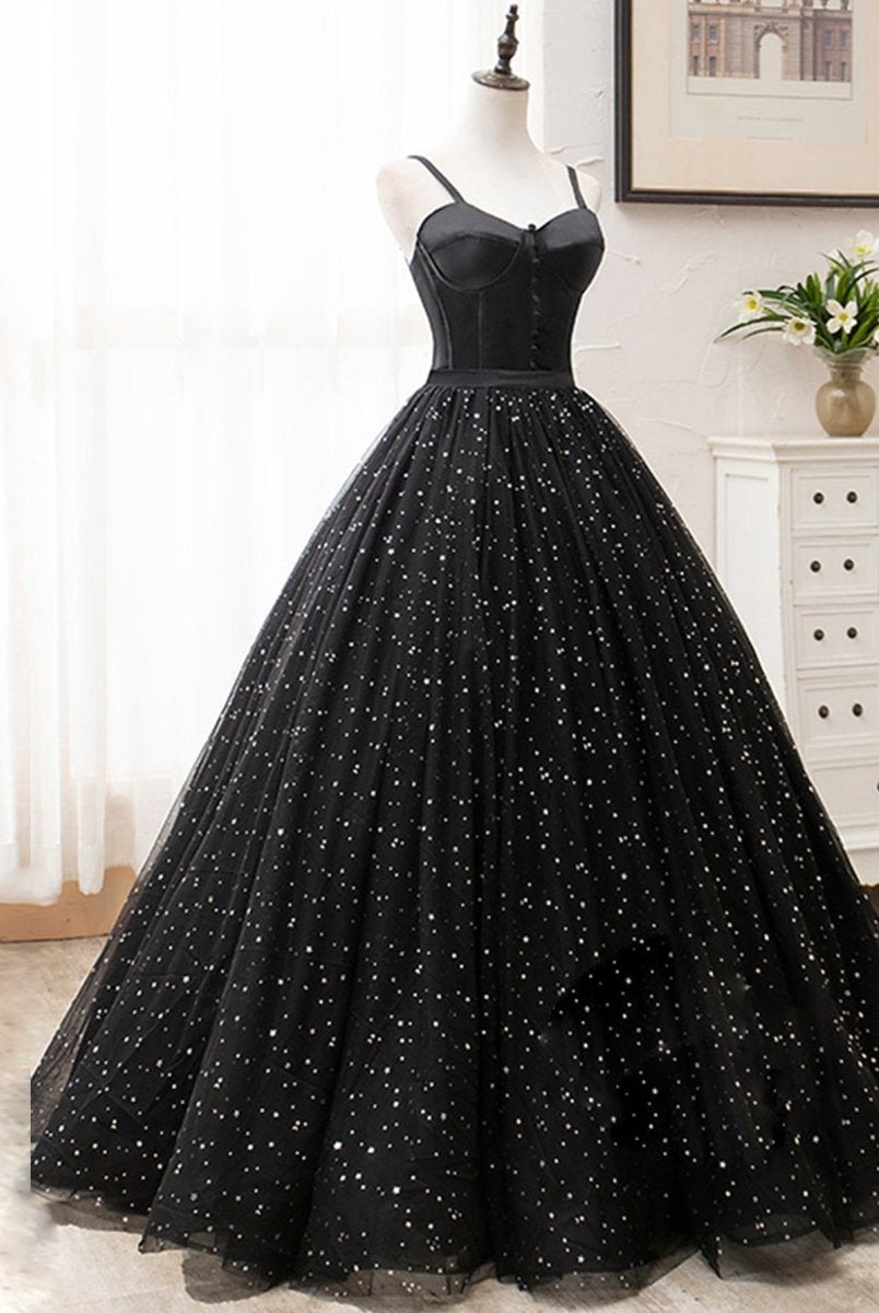 V Neck Glitter Black Long Prom Dress - KissProm