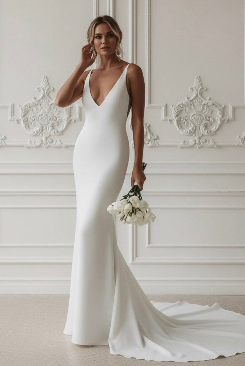 Dorian | Elegant Mermaid V-Neck Elastic Satin Long Wedding Dresses