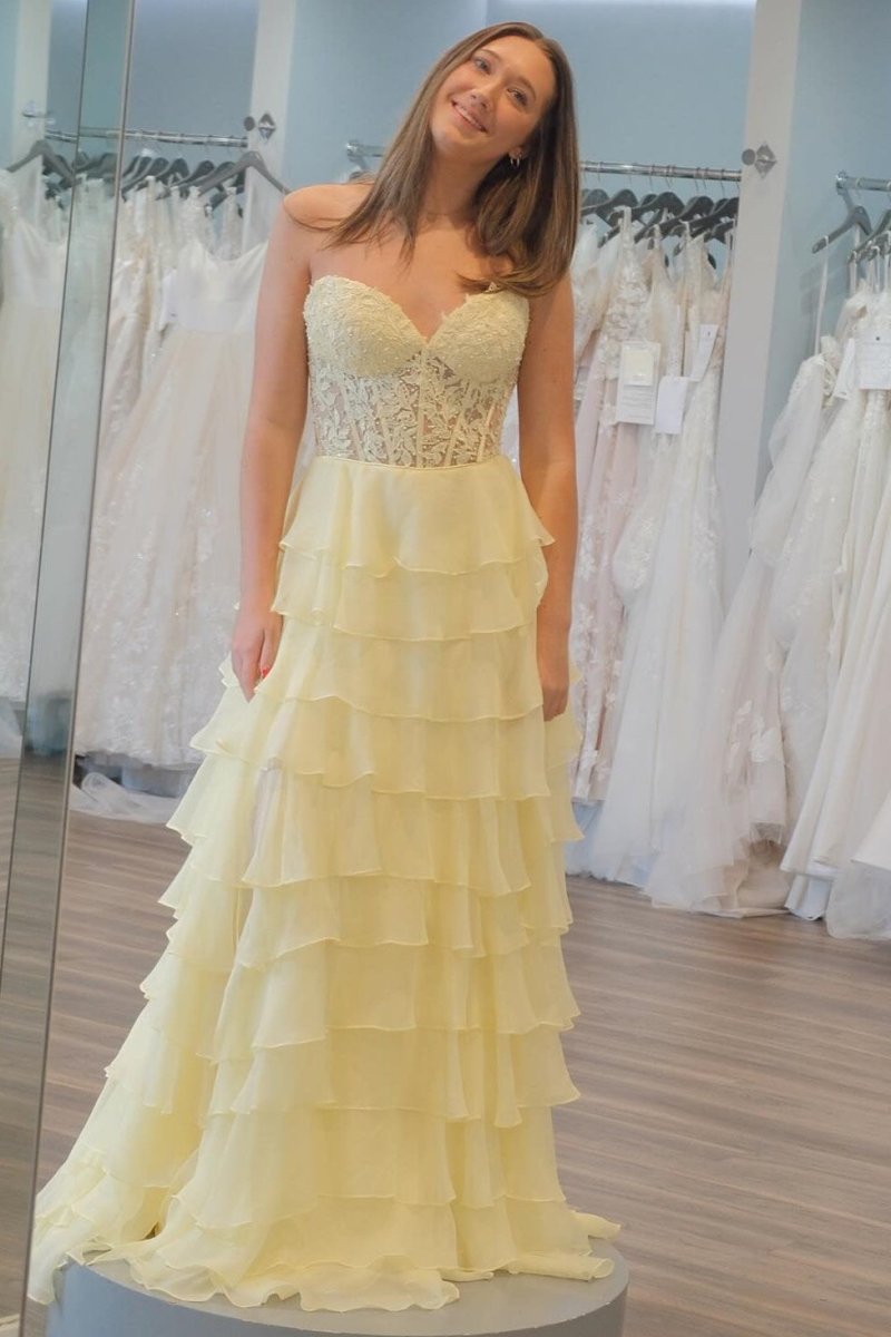 Alondra | Royal Blue Chiffon Sweetheart Ruffle Tiered Long Prom Dress